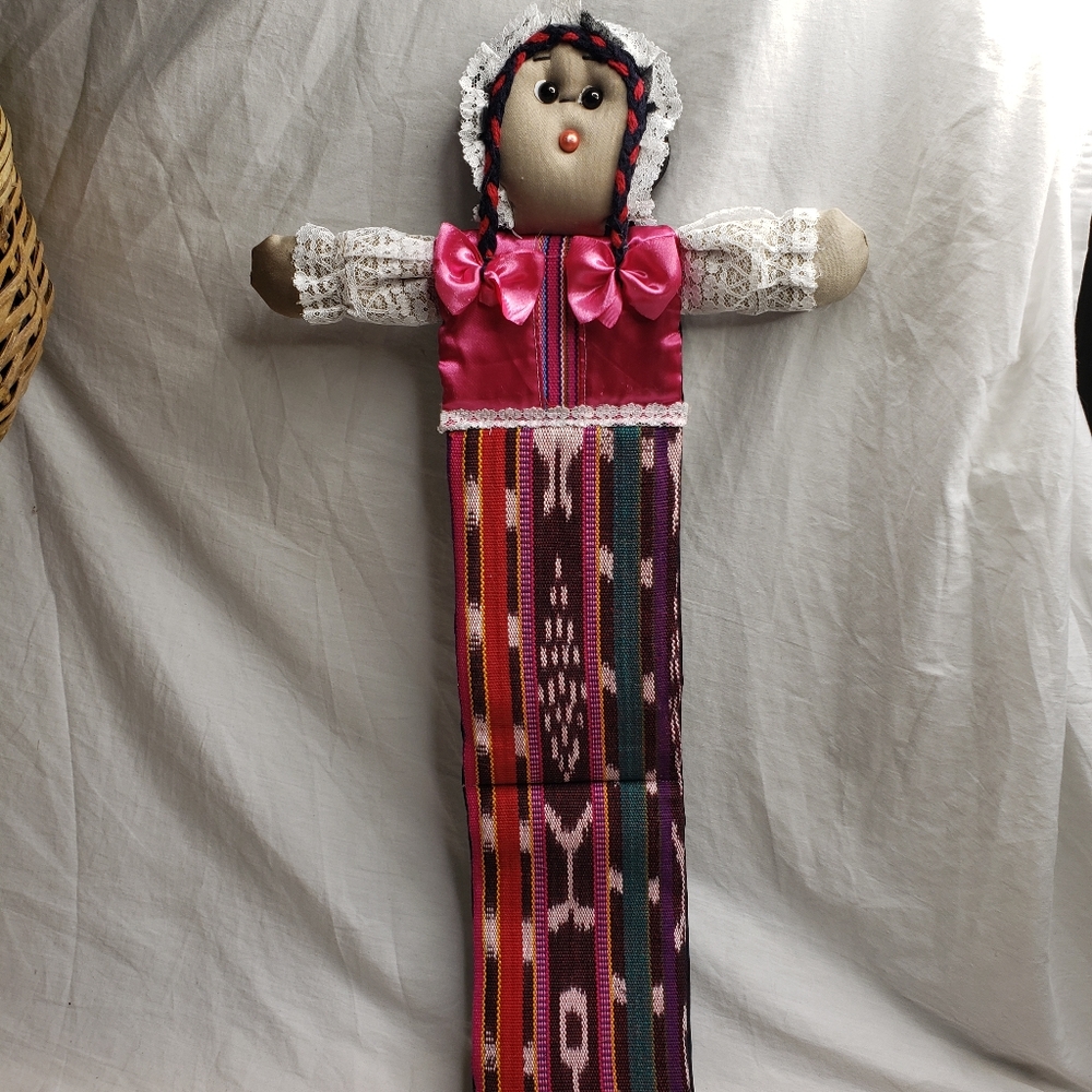 Doll Wall Hanging Mail Organizer Huipil Guatemala Fabric